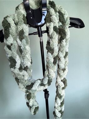 Soft Braided Chunky Scarf - Olive green tones. Sage tones. Forest Green